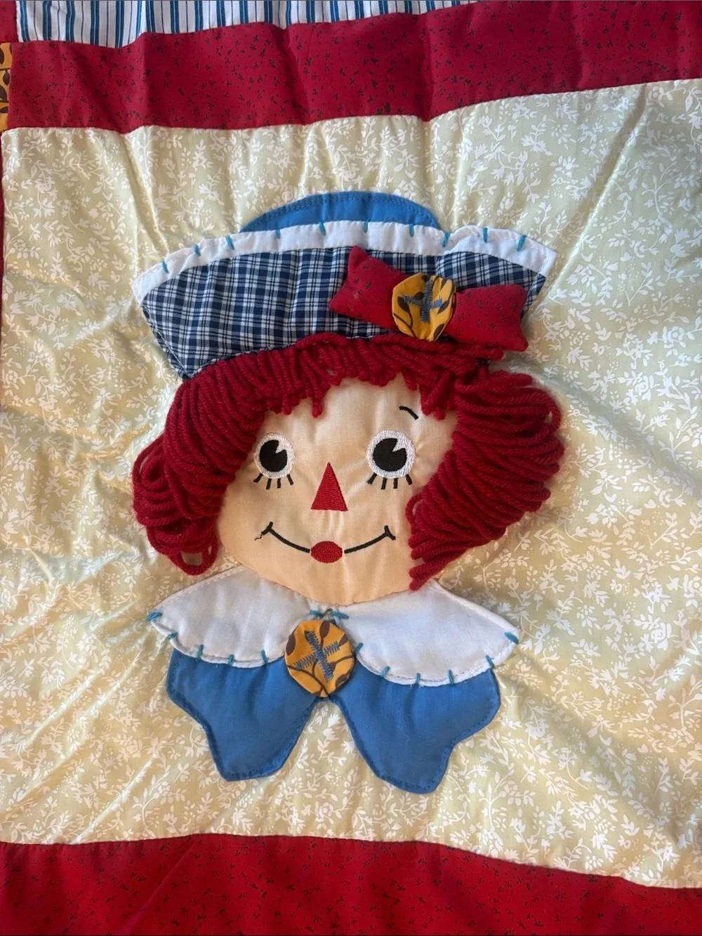 Raggedy Ann and Andy Patchwork Quilt in Red and Cream